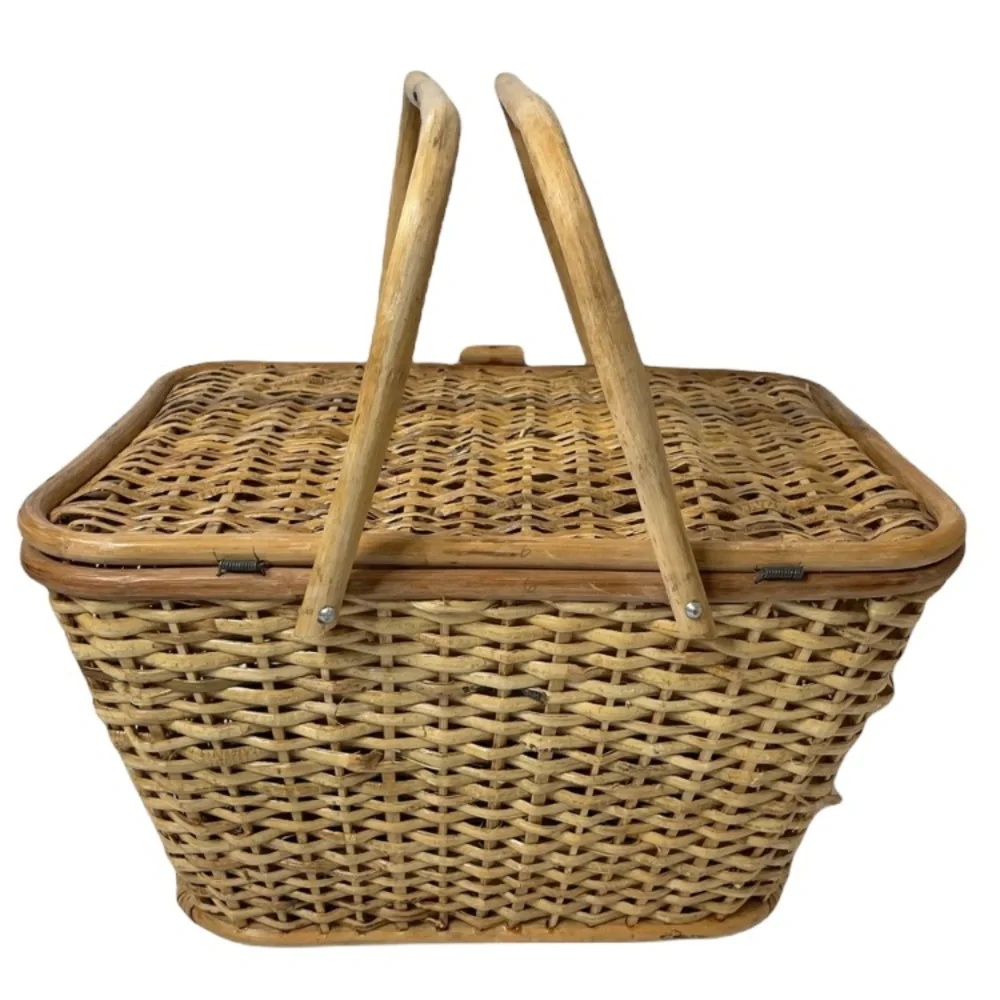Vintage Picnic Basket Hand Woven Romantic Decor Large Hand Crafted High Quality